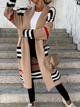 Striped Open Front Maxi Cardigan