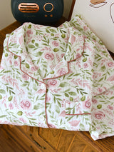 Cotton 2Pcs Green Leaf Rose Pajama Set