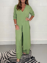 Chiffon Long Top Long Pants Plus Size Set