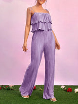 Pleated Camisole Top Long Pants Set