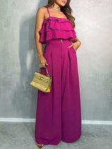 Camisole Ruffle Top Wide Leg Pants Set