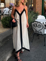 V Neck Bicolor Camisole Maxi Dress