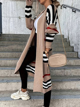 Striped Open Front Maxi Cardigan