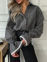 Polka Dot Lace Trim Shirt