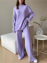 2Pcs Mock Neck Knit Loungewear