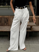 High Waist Wide Leg White Long Pants