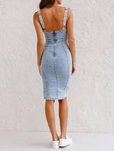 Scoop Neck Denim Tank Midi Dress