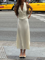 Vest Pleated Maxi Skirt Suit