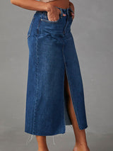 Casual Split Denim Midi Skirt