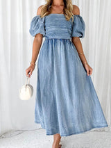 Deinm Off Shoulder Puff Sleeve Maxi Dress