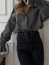 Polka Dot Lace Trim Shirt