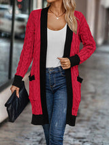 Bicolor Cable Knit Cardigan