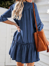 Ruffle Hem Shirt Denim Dress