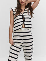 Striped Knitted Vest Long Pants Set