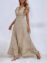 Polka Dots Ruffle Sleeve Maxi Dress