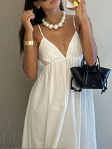 V Neck Backless Solid Camisole Maxi Dress