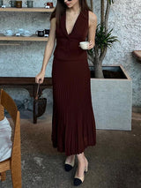 Vest Pleated Maxi Skirt Suit