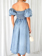 Deinm Off Shoulder Puff Sleeve Maxi Dress