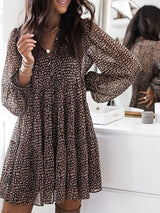 Lantern Sleeve Leopard Swing Mini Dress