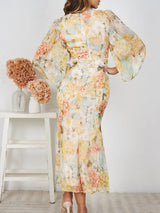 Chiffon Floral V Neck Maxi Dress