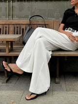 High Waist Wide Leg White Long Pants