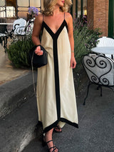 V Neck Bicolor Camisole Maxi Dress