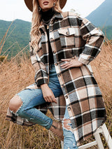 Wool Blend Plaid Midi Overshirt