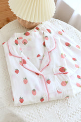 Cotton Strawberry Print Long Sleeve Pajama Set