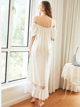 Cotton Off Shoulder Solid Nightgown