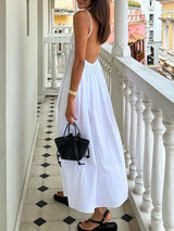 V Neck Backless Solid Camisole Maxi Dress