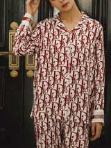 Satin 2Pcs Red Letter Pajama Set