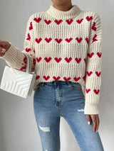 Turtleneck Heart Printed Sweater