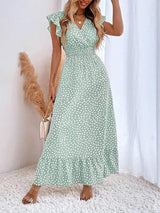 Polka Dots Ruffle Sleeve Maxi Dress