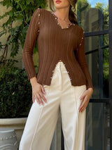 Pearl Decor V Neck Sweater