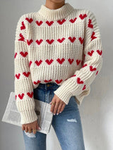 Turtleneck Heart Printed Sweater