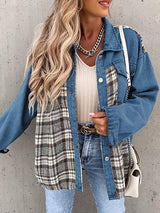 Plaid Patchwork Denim Jacket