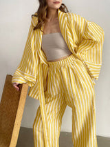 Stripe Printed Tie Long Pants Set