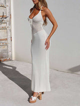 Hollow Out Halter Neck Knit Maxi Dress