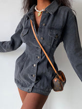 Denim Pockets Botton Down Mini Dress