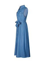 Denim Belt Sleeveless Maxi Dress