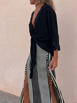 Tie Up Top Stripe Split Maxi Skirt Set