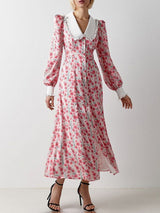 Doll Collar Split Flower Maxi Dresss