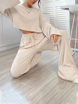 2Pcs Crop Top Wide Leg Pant Set