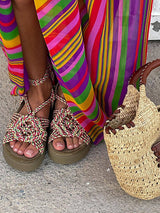 Cross-strap Rainbow Stripe Maxi Dress