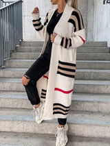 Striped Open Front Maxi Cardigan