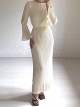 Pleated Flared Sleeve Maxi Dress