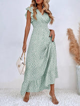 Polka Dots Ruffle Sleeve Maxi Dress