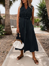 Denim Belt Sleeveless Maxi Dress