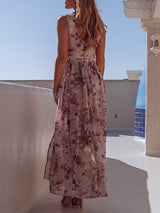 Chiffon V Neck Floral Maxi Dress