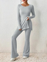 2Pcs Ribbed Knit Split Lounge Set